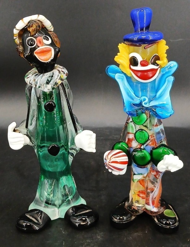 (2) Murano Art Glass Clown Figurines