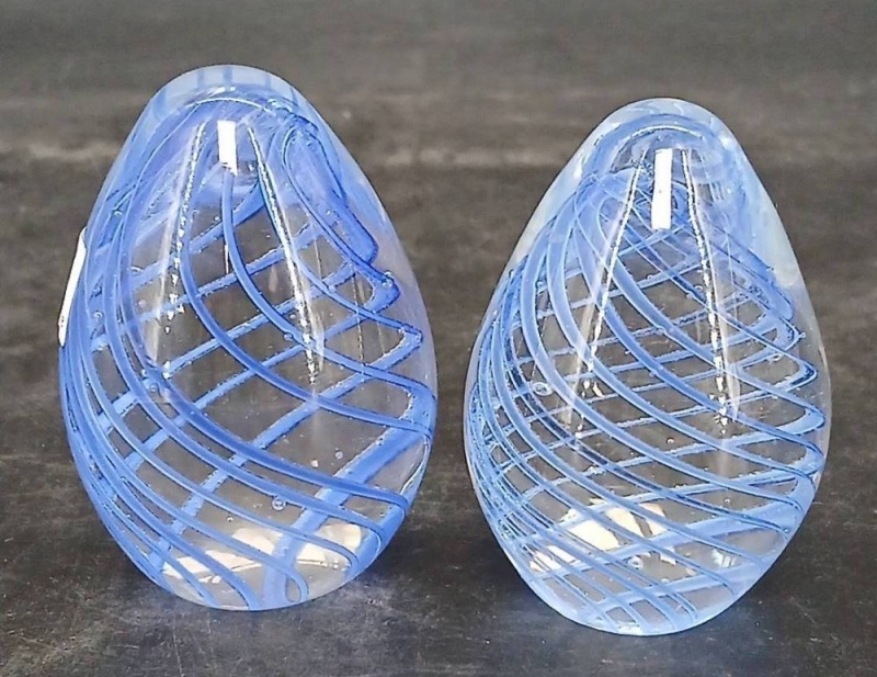 (2) Blue Swirl Art Glass Paperweights