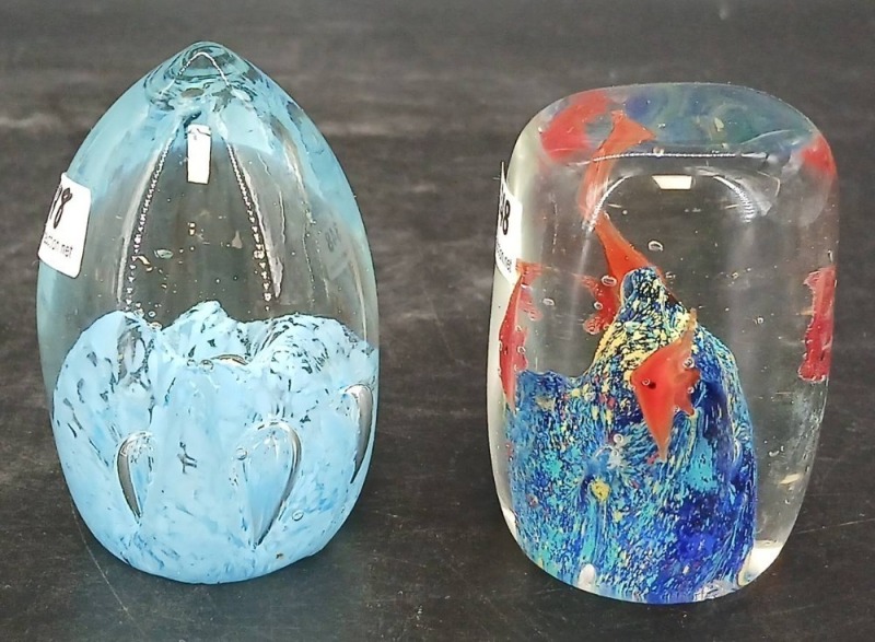 (2) Art Glass Paperweights, Aquatic Motifs