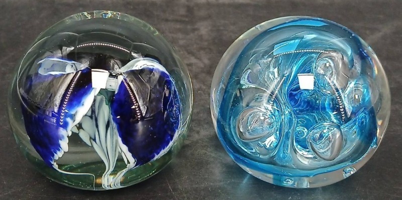 (2) Signed Art Glass Paperweights