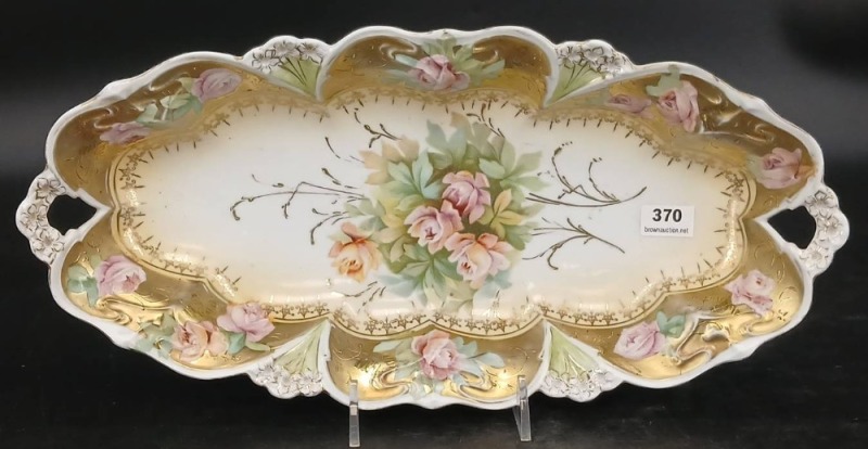 RS Prussia Porcelain Floral Relish Tray with Gilt