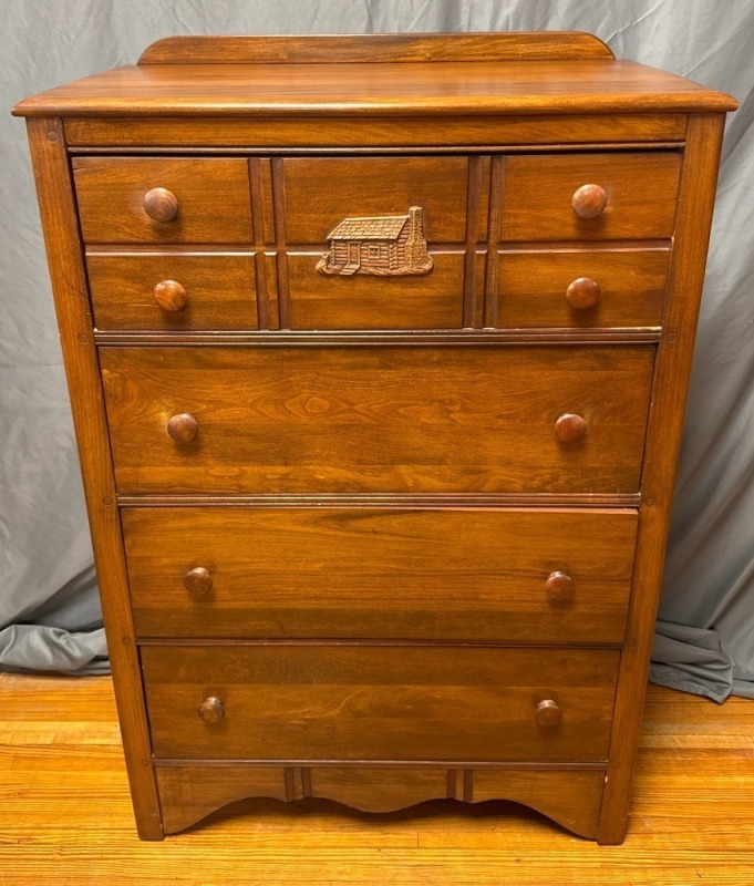 Wooden Chest of Drawers with Cabin Motif