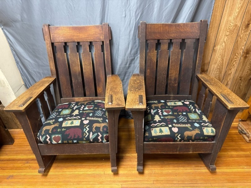 (2) Oak Mission-Style Rocking Chairs
