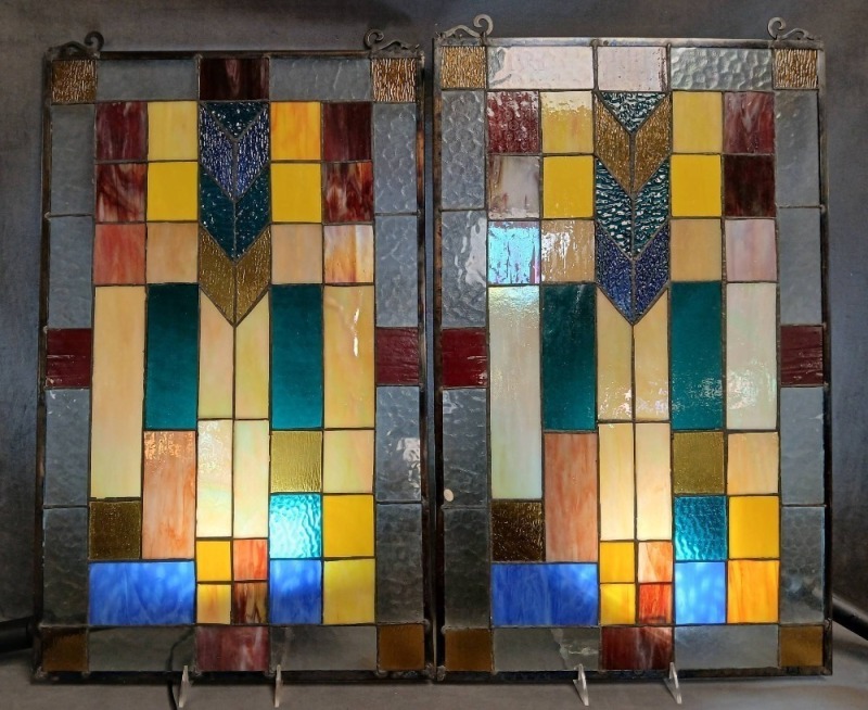 (2) Art Deco Leaded Stained Glass Window Panels