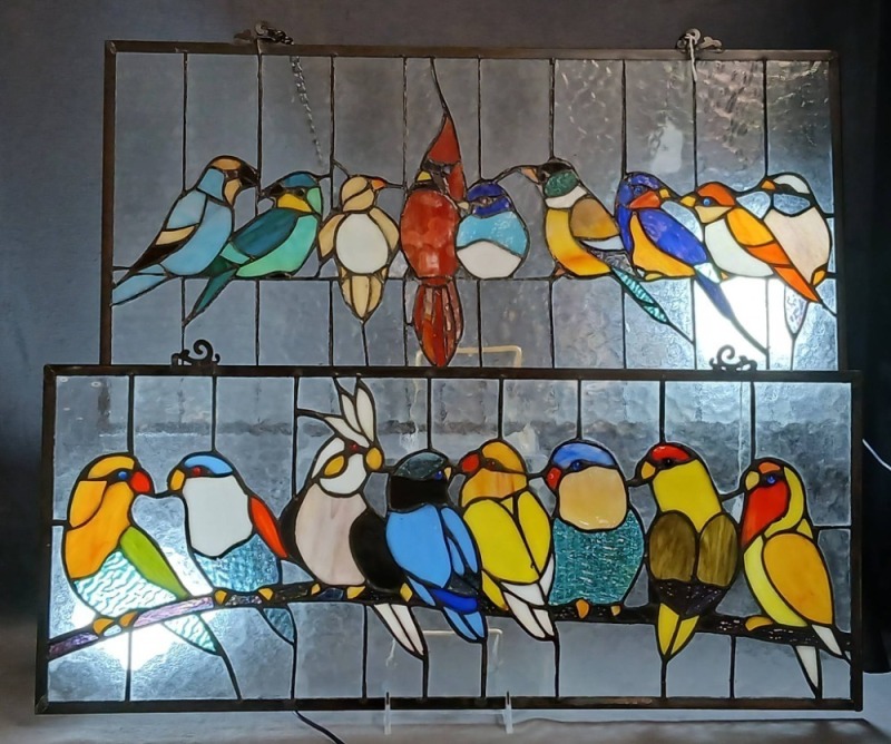 (2) Stained Glass Bird Panels