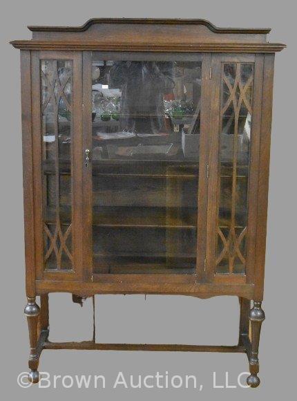 Rectangular-shaped curio/ china cabinet, flat sides and front with applied wood trim, 44"w x 16" deep x 5'2" tall