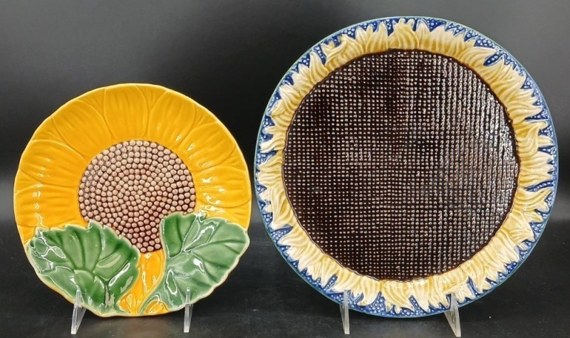 (2) Portuguese Majolica Sunflower Plates