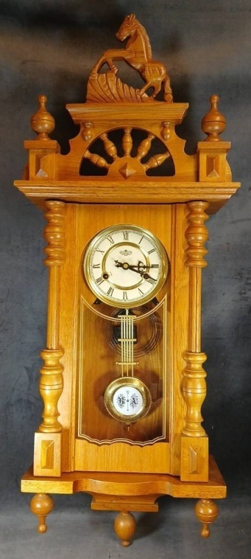 D&A Oak Wall Clock With Horse Finial