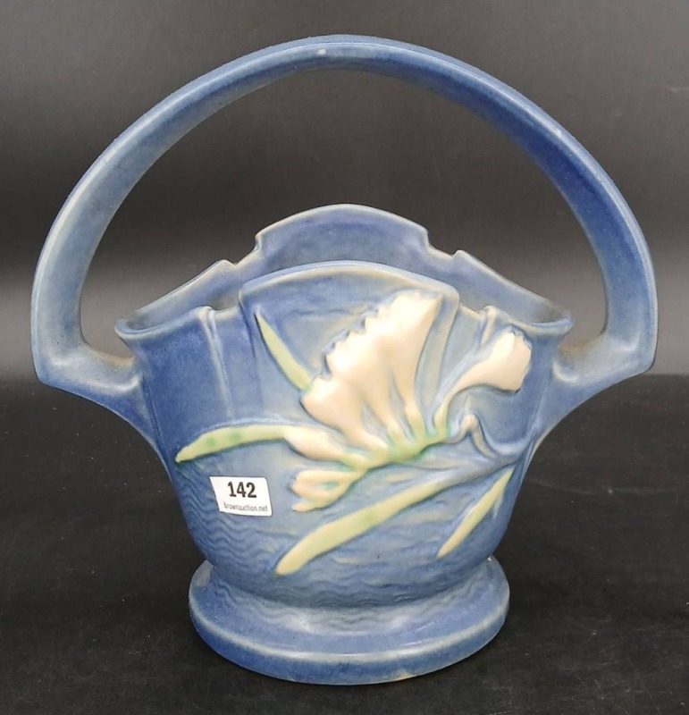 Roseville Pottery Blue Freesia Basket