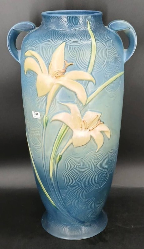 Roseville Pottery Zephyr Lily Blue Floor Vase