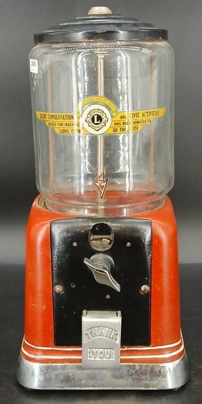 Lions Club Red Metal Gumball Machine