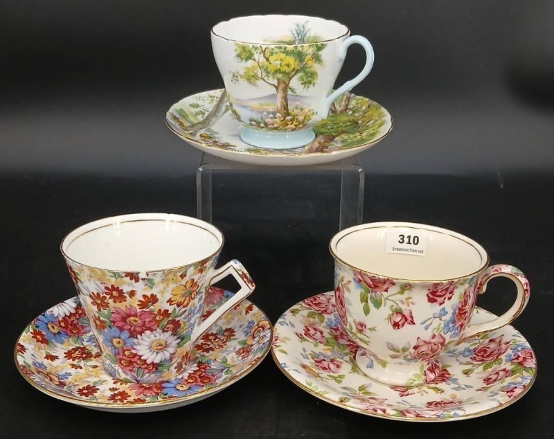 (3) English Bone China Cup and Saucer Sets