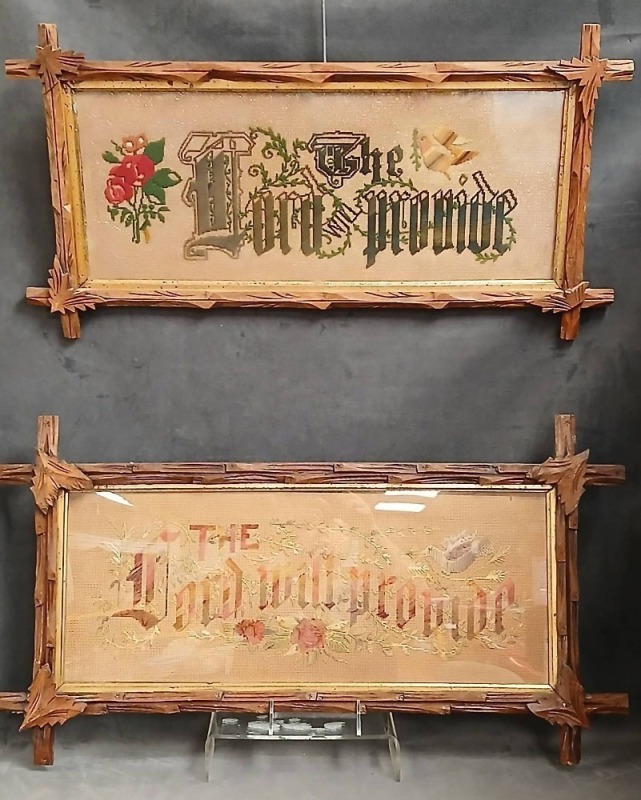 (2) Framed Needlework Motto Samplers