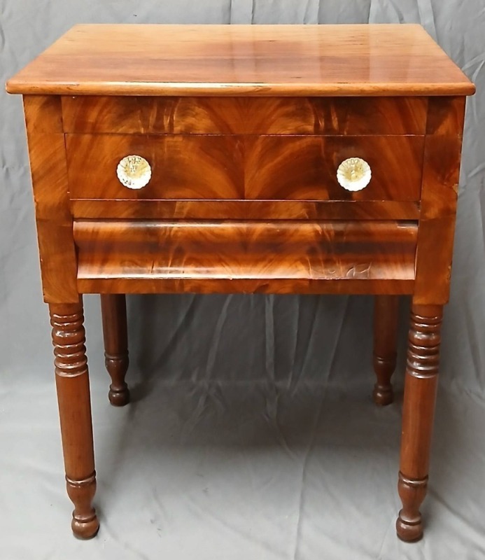 Mahogany Veneer Sewing or Side Table with Glass Knobs