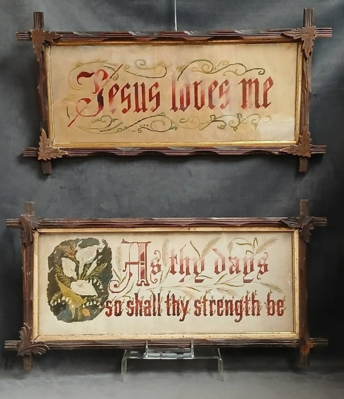 Framed Religious Needlework Samplers