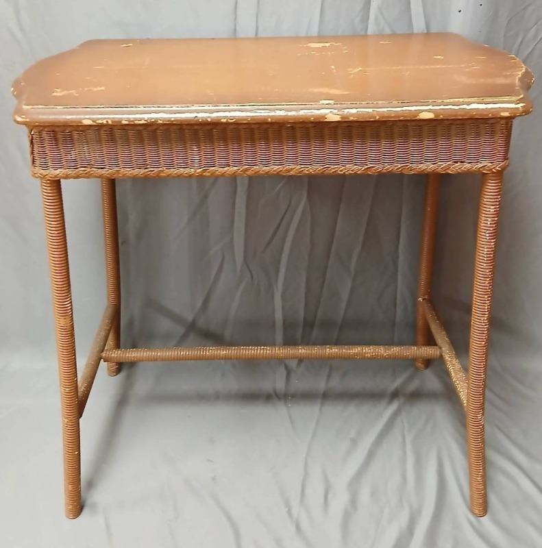 Brown Painted Wicker and Wood Table
