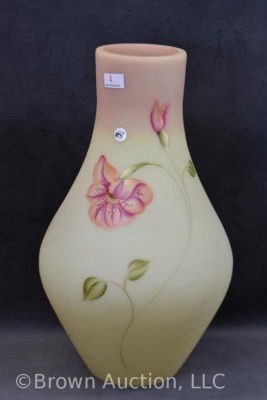Fenton Burmese Art Glass 13"h vase with large flower design - 2