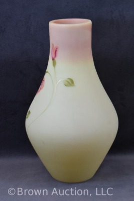 Fenton Burmese Art Glass 13"h vase with large flower design - 4