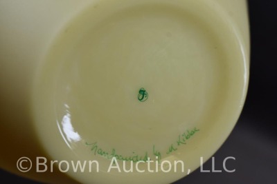Fenton Burmese Art Glass 13"h vase with large flower design - 8