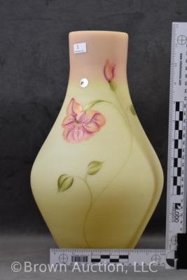 Fenton Burmese Art Glass 13"h vase with large flower design - 10
