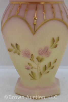Fenton Burmese Art Glass basket with floral design, gold highlights - 9
