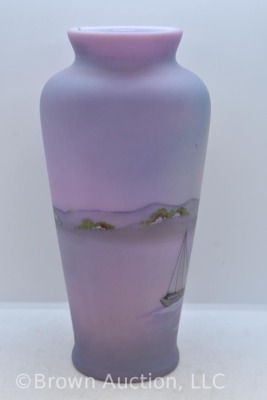 Fenton Art Glass satin lavender 10.5" Lighthouse/ sea short vase - 5