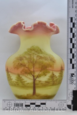 Fenton Burmese Art Glass 9" vase (1990), trees and landscape scene - 8