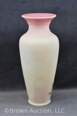 Fenton Burmese Art Glass 14.5"h Regal Peacock vase, artist signed - 4