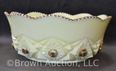 Custard Glass Diamond Peg Krystol 7 pc. berry set, roses decoration - 4