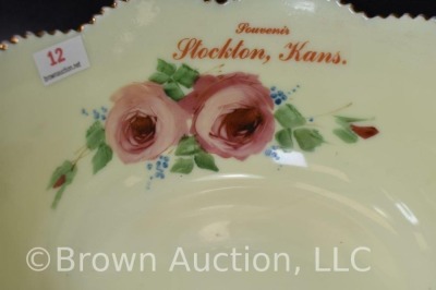 Custard Glass Diamond Peg Krystol 7 pc. berry set, roses decoration - 5