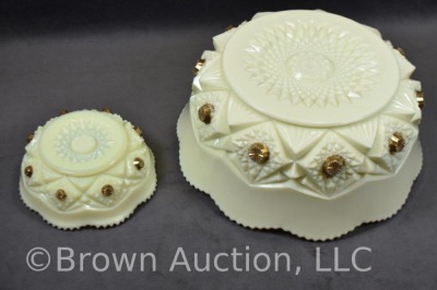 Custard Glass Diamond Peg Krystol 7 pc. berry set, roses decoration - 7