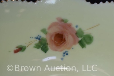 Custard Glass Diamond Peg Krystol 7 pc. berry set, roses decoration - 9
