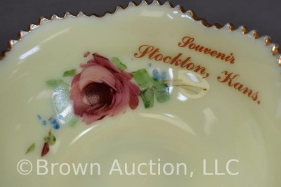 Custard Glass Diamond Peg Krystol 7 pc. berry set, roses decoration - 12