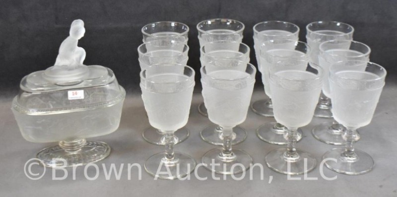 EAPG Westward Ho cov. compote and (12) goblets