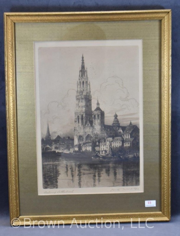 Louis Whirter Early 20th Century etching - Antwerp Cathedral