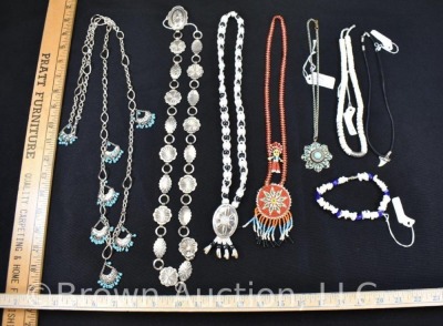 Assortment of costume jewelry incl. shell, beaded, conch belt, etc. - 2