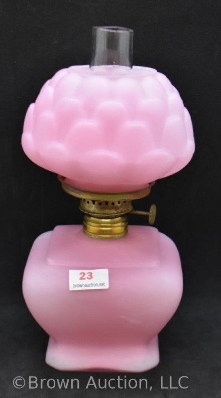 Pink satin 7" miniature oil lamp with artichoke shade