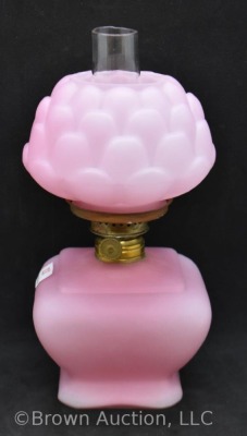 Pink satin 7" miniature oil lamp with artichoke shade - 2