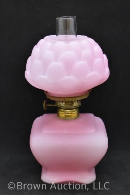 Pink satin 7" miniature oil lamp with artichoke shade - 3