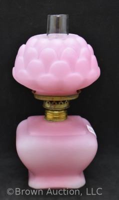 Pink satin 7" miniature oil lamp with artichoke shade - 4