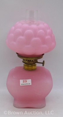 Pink satin 7" miniature oil lamp with artichoke shade - 9