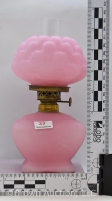 Pink satin 7" miniature oil lamp with artichoke shade - 10