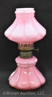 Pink cased glossy 8" miniature oil lamp, raised panels design - 2