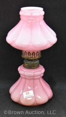 Pink cased glossy 8" miniature oil lamp, raised panels design - 6