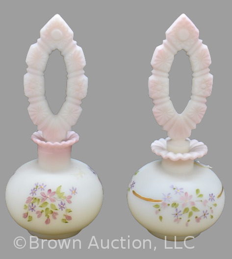 Pair of Fenton perfume bottles with HP Kristen's Floral pattern, 7.5"