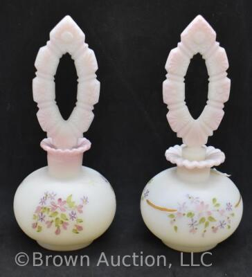 Pair of Fenton perfume bottles with HP Kristen's Floral pattern, 7.5" - 2