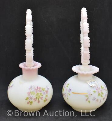 Pair of Fenton perfume bottles with HP Kristen's Floral pattern, 7.5" - 3