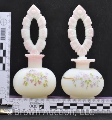 Pair of Fenton perfume bottles with HP Kristen's Floral pattern, 7.5" - 13