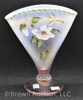 Fenton Art Glass pink irid. opalescent Hummingbird 8.25" fan vase - 2