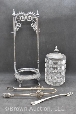 Victorian pickle castor with fork and tongs, EAPG insert - 5